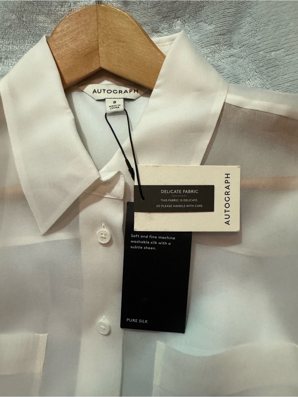 Autograph Women's Sheer Silk Organza White Button-Down Blouse with Pockets - Picture 3 of 9